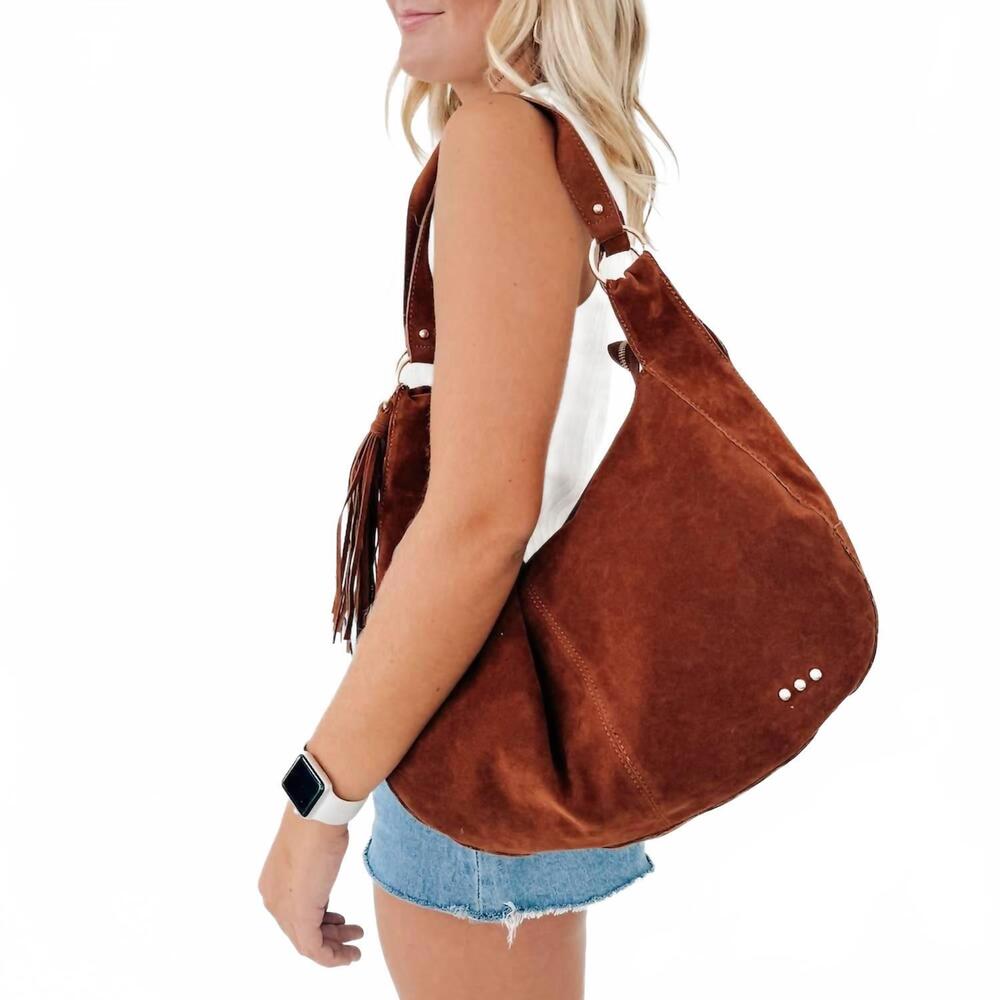 NEW PRETTY SIMPLE hazel hobo shoulder bag in chocolate suede
